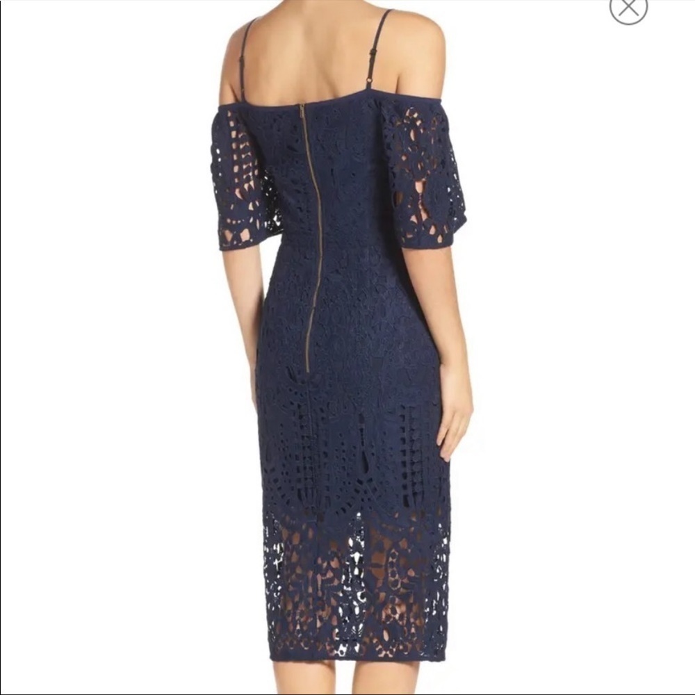 Chelsea 28 Off Shoulder Navy Lace Dress Size Small - Picture 4 of 9